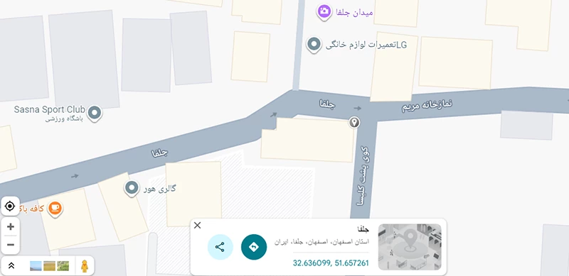 نقشه گوگل مپ کافه آوان جلفا اصفهان