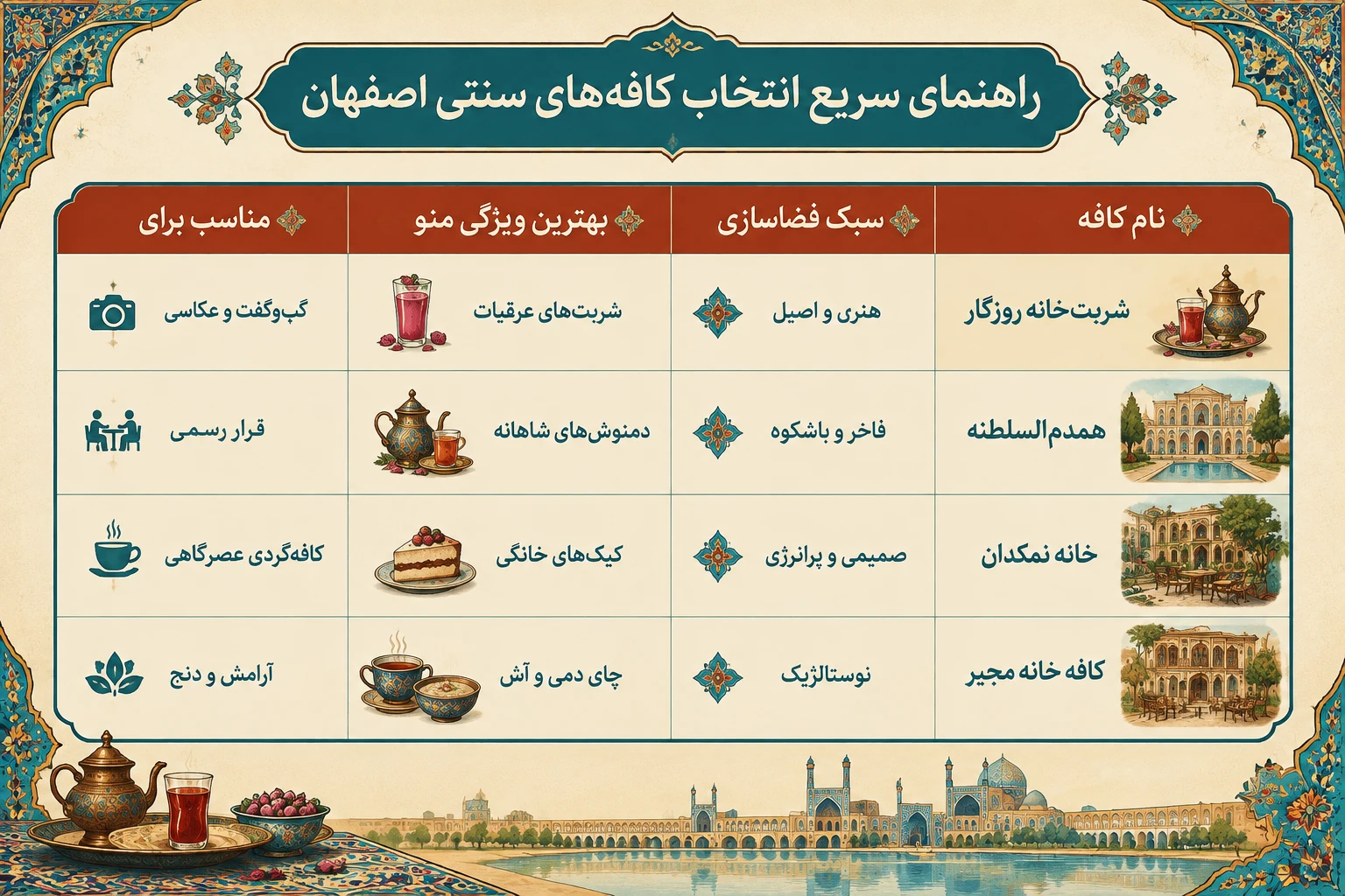 لیست کافه های حیاط دار اصفهان